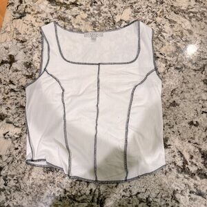 cute white tank crop top with black seems